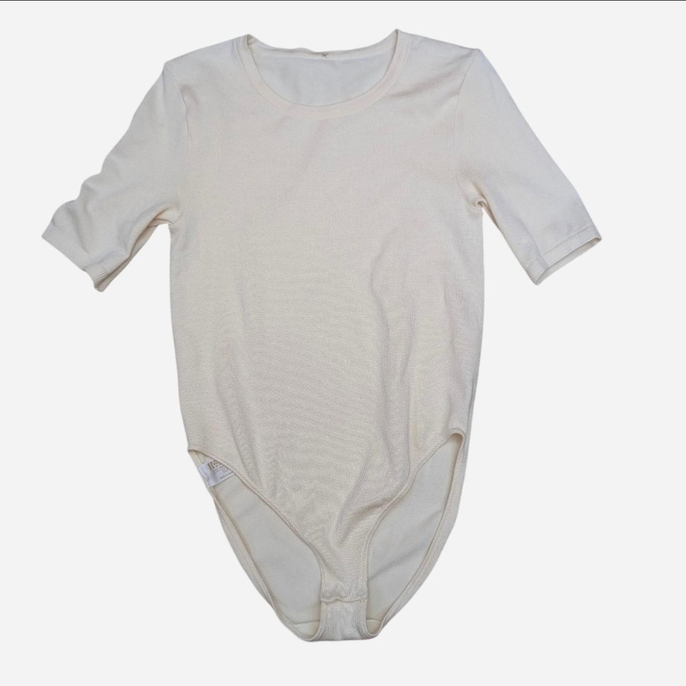 Vintage 2000s Wolford Cream Short-Sleeve Women's Silk Blend Bodysuit